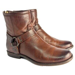 Frye Carson Melissa Phillip Harness Rear Zip Boots 9 B Distressed Ring